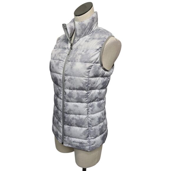Eddie Bauer Down Puffer Vest Womens Size XS EB650 Gray Tie Dye Full Zip Winter - Picture 9 of 11